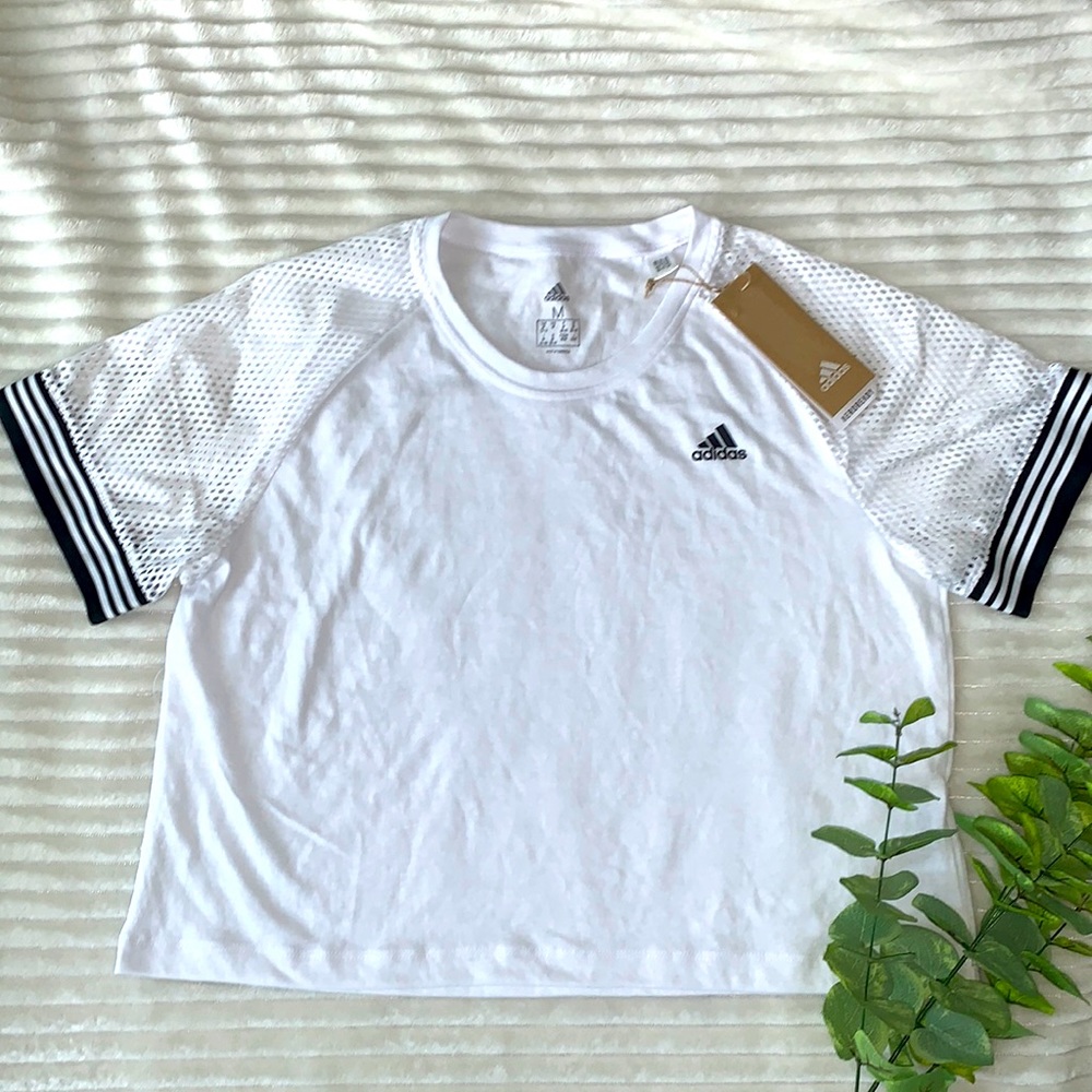 NWT Adidas Aeroready Striped Sleeve Crop Sz M